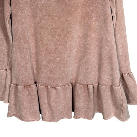 Easel Distressed Acid Wash Ruffle Top Long Sleeve Dusty Rose Pink Size Small - Picture 4 of 10